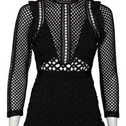Pre Owned Self-Portrait Black Guipure Lace Hall Mini Dress M