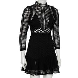 Pre Owned Self-Portrait Black Guipure Lace Hall Mini Dress M