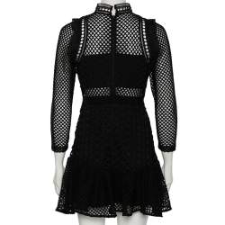 Pre Owned Self-Portrait Black Guipure Lace Hall Mini Dress M