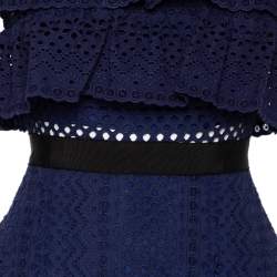 Pre Owned فستان سيلف بورتريت قطن أزرق كحلي طبقات تطريز انجليزي مورد متوسط الطول مقاس صغير (سمول)