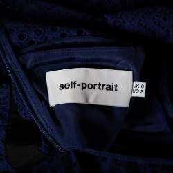 Pre Owned فستان سيلف بورتريت قطن أزرق كحلي طبقات تطريز انجليزي مورد متوسط الطول مقاس صغير (سمول)