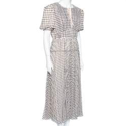 Self-Portrait Monochrome Checked Chiffon Midi Dress M
