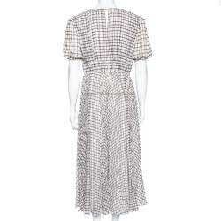 Self-Portrait Monochrome Checked Chiffon Midi Dress M