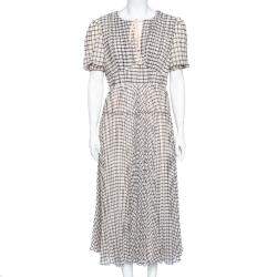 Self-Portrait Monochrome Checked Chiffon Midi Dress M