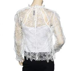 Pre Owned توب سيلف - بورتريه دانتيل أبيض مكشكش مقاس متوسط - ميديوم