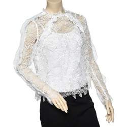 Pre Owned توب سيلف - بورتريه دانتيل أبيض مكشكش مقاس متوسط - ميديوم
