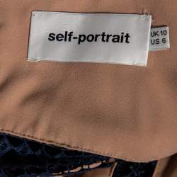 Pre Owned فستان سيلف - بورتريه أمارلس دانتيل جوبير بنقشة الزهور أزرق كحلي مقاس متوسط - ميديوم