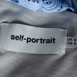 Pre Owned فستان سيلف بورتريت دانتيل غوبير أزرق واسع قصير مقاس صغير (سمول)