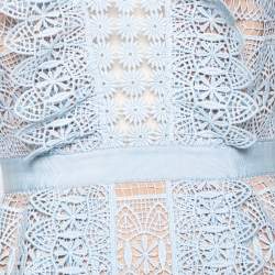 Pre Owned Self-Portrait Blue Guipure Lace Short Sleeve Dress M