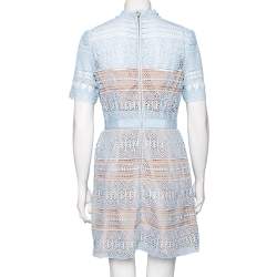 Pre Owned Self-Portrait Blue Guipure Lace Short Sleeve Dress M
