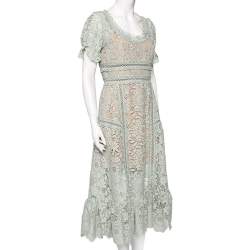 Pre Owned Self-Portrait Pistachio Green Guipure Lace Midi Dress M