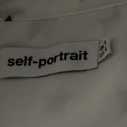 Pre Owned Self-Portrait White Star Printed Satin & Lace Trimmed Asymmetrical Blouse S