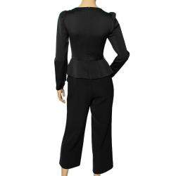 Pre Owned Self-Portrait Black Crepe Lace Trimmed Peplum Pleated Detail Jumpsuit S