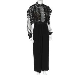 Pre Owned Self-Portrait Black Lace & Crepe Jumpsuit M