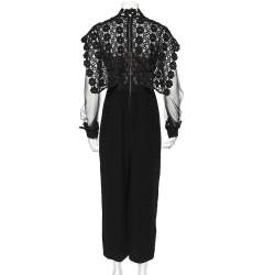 Pre Owned Self-Portrait Black Lace & Crepe Jumpsuit M