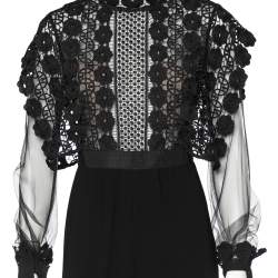 Pre Owned Self-Portrait Black Lace & Crepe Jumpsuit M