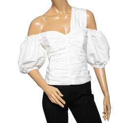 Pre Owned Self-Portrait White Taffeta Ruched One-Shoulder Top M 