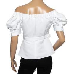 Pre Owned Self-Portrait White Off Shoulder Belted Ottoman Top M