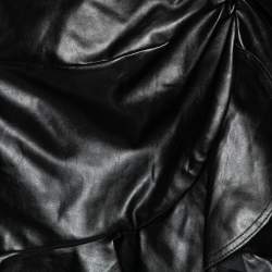 Pre Owned Self-Portrait Black Faux Leather Ruffled Mini Skirt M