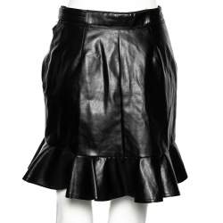 Pre Owned Self-Portrait Black Faux Leather Ruffled Mini Skirt M