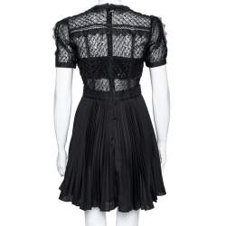 مملوكة مسبقًا فستان ميني سيلف بورتريت شبكة أسود مزخرف ترتر أكمام منفوخة مقاس متوسط - ميديوم