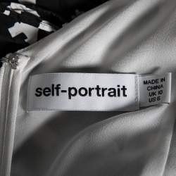 Pre Owned Self-Portrait Black-White Leopard Printed Crepe De Chine Lace Trim Wrap Dress S