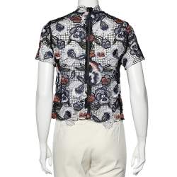 Pre Owned توب سيلف بورتريه صيفي دانتيل أزرق داكن مقاس وسط - ميديوم