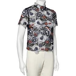 Pre Owned توب سيلف بورتريه صيفي دانتيل أزرق داكن مقاس وسط - ميديوم