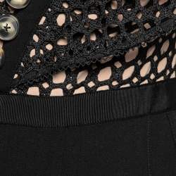 Pre Owned Self-Portrait Black Guipure Lace & Knit Short Sleeve Jumpsuit S