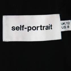 Pre Owned فستان سيلف بورتريت دانتيل جوبير أسود بأكمام طويلة بحواف مكشكشة مقاس متوسط - ميديوم