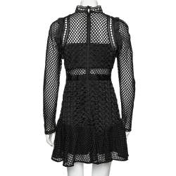 Pre Owned فستان سيلف بورتريت دانتيل جوبير أسود بأكمام طويلة بحواف مكشكشة مقاس متوسط - ميديوم