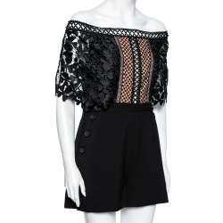 Self-Portrait Black Synthetic Off Shoulder Romper Jumpsuit L