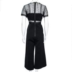 Pre Owned Self Portrait Black Crepe Lace Detailed Top Jumpsuit L