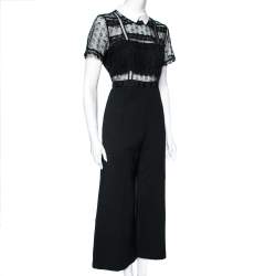 Pre Owned Self Portrait Black Crepe Lace Detailed Top Jumpsuit L