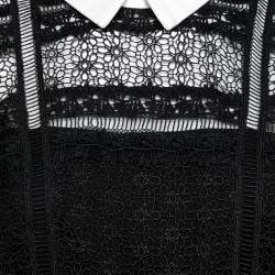 Pre Owned Self Portrait Black Crepe Lace Detailed Top Jumpsuit L