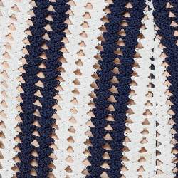 Pre Owned Self-Portrait Navy Blue & White Crochet Knit Tasseled Midi Skirt S