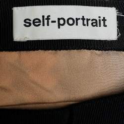 Pre Owned Self-Portrait Navy Blue & White Crochet Knit Tasseled Midi Skirt S