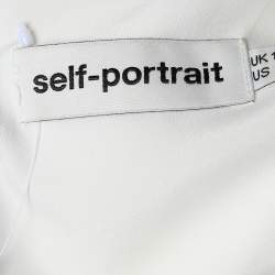 Pre Owned Self-Portrait White Crepe Ruffled Cut Shoulder Asymmetric Hem Midi Dress M