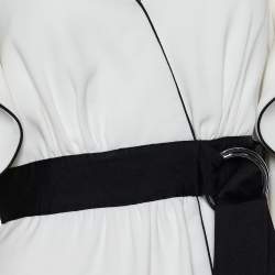 Pre Owned Self-Portrait White Crepe Ruffled Cut Shoulder Asymmetric Hem Midi Dress M