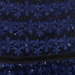 Pre Owned Self-Portrait Blue Floral Guipure Lace Sequin Embellished Tiered Skirt S