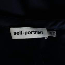 Pre Owned Self Portrait Navy Blue Sleeveless Satin Frill Top M