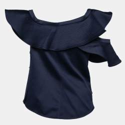 Pre Owned Self Portrait Navy Blue Sleeveless Satin Frill Top M