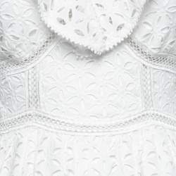 Pre Owned Self-Portrait White Eyelet Embroidered Cotton Puff Shoulder Mini Dress S