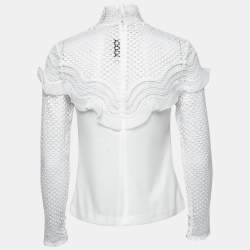 Pre Owned توب سيلف - بورتريه دانتيل جوبير وكريب أبيض بأكمام طويلة مقاس صغير ( سمول )