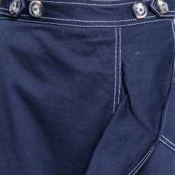 Self-Portrait Navy Blue Canvas Asymmetric Flounced Hem Skirt M