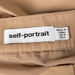 Pre Owned Self-Portrait Beige Cotton & Crepe Lace Trimmed Pleated Wrap Skirt M