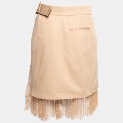 Pre Owned Self-Portrait Beige Cotton & Crepe Lace Trimmed Pleated Wrap Skirt M