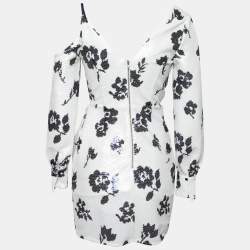 Pre Owned Self-Portrait White Floral Sequin Embellished Wrap Detail Short Dress S