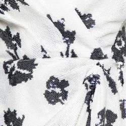 Pre Owned Self-Portrait White Floral Sequin Embellished Wrap Detail Short Dress S