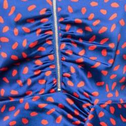 Self-Portrait Blue and Red Printed Ruffle Trimmed Off Shoulder Dress S